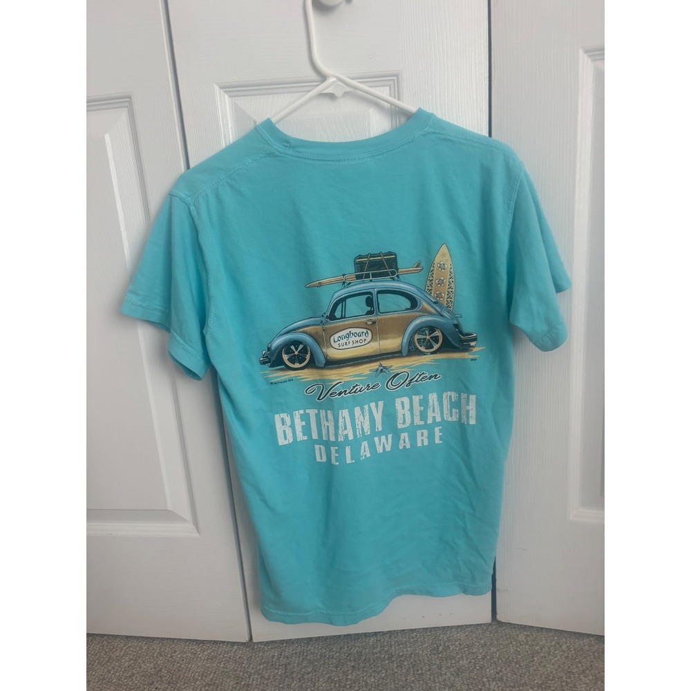 Comfort Colors Bethany Beach Delaware Surf Graphic T-Shirt Turquoise Blue Small